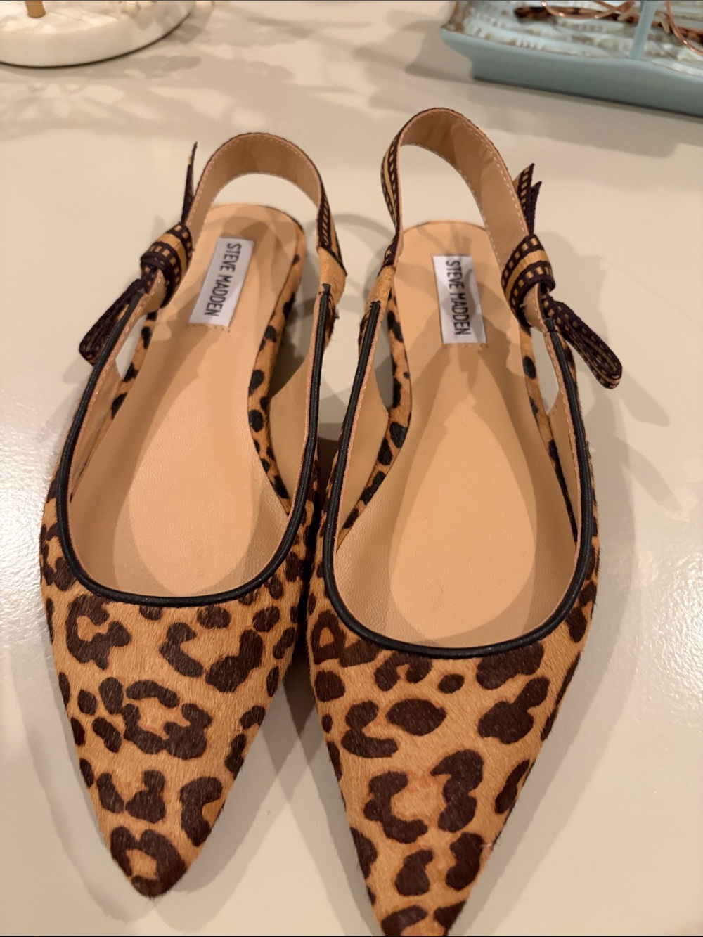 Steve Madden Leopard Print Pointed Toe Slingback Flats - Tan & Dark Brown